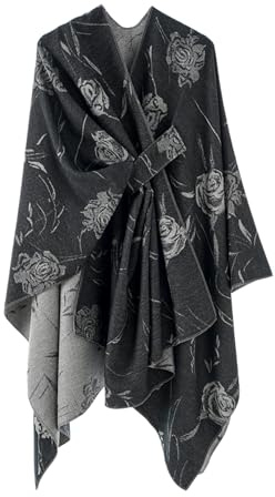 Sjalwraps för Damer, Mjuk Öppen Front Poncho Cape Kofta, Överdimensionerad Halsdukströja för Kväll, Bröllop, Fest, Resa (Mörkgrå)