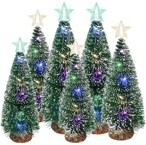 6 Stück Mini Weihnachtsbaum mit Led,künstlicher Weihnachtsbaum mit Beleuchtung,Tisch-Weihnachtsbaum,Kleiner Tannenbaum für Ihr Zuhause Oder Büro Dekor Lampe Weihnachten-Dekoration