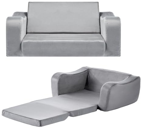 VEVOR Divano per Bambini Pieghevole, Poltroncina per Bambini in Spugna 28D Divano Reclinabile Pieghevole Poltroncina Letto 18 mesi - 6 anni, Poltrona Colore Grigio