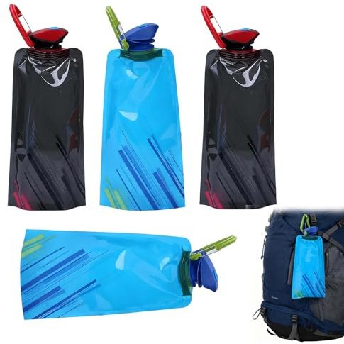 EULAPGOE Bottiglia d'Acqua Pieghevole 700ML 4 Pezzi Trasparente Portatile, Borraccia salvaspazio per Escursioni Campeggio Sport, richiudibile con moschettone, Leggera per Viaggi all’Aperto