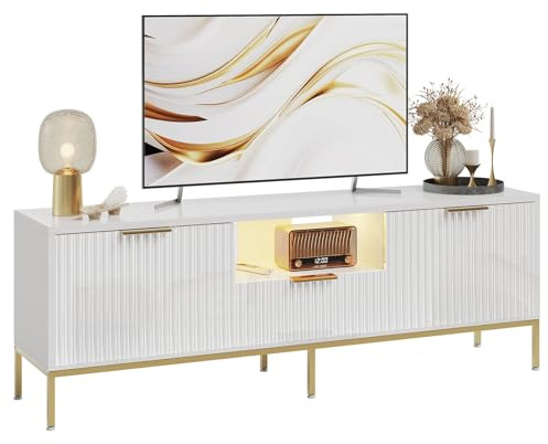 Bestier TV-Schrank für 55/60-Zoll-Fernseher, modernes Entertainment-Center mit Stauraum, Medienkonsole mit Wellenmuster für Wohn- und Schlafzimmer, strahlendes Weiß