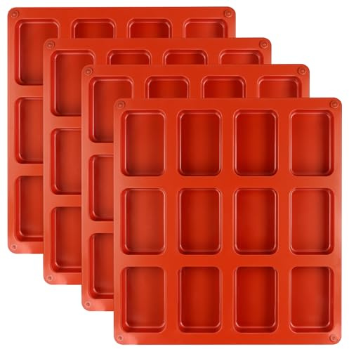 KOHAND 4 Pack Silicone Mini Loaf Tins, 12 Cavities Non-Stick Mini Bread Pan, Rectangle Baking Mould for Brownie, Cheesecake, Chocolate, Cakes
