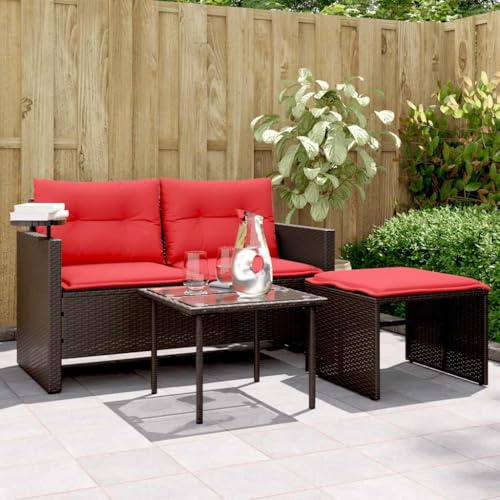 Ziaphsol 3-teiliges Gartensofa-Set, braun, Polyrattan, mit Kissen, verstellbarem Beistelltisch, für Terrasse, Balkon, Außenbereich, Robustes Loungeset, pflegeleicht