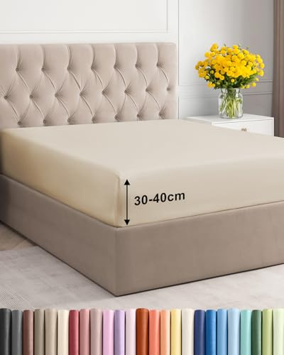 Spannbettlaken 80x200 - Mikrofaser Spannbetttuch 40cm (16) - Cremeweiß
