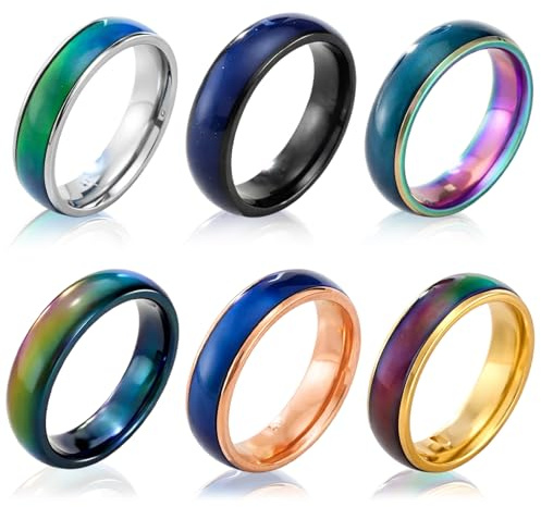YciVhh 6-Pack Mood Ring, Mood Ring for Kids, Color Changing Mood Rings with Temperature Responsive Design, Fun Party Favors and Fashion Accessories for Daily Wear