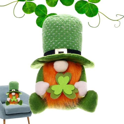 Irländsk kobold, ansiktslös, flerstegsbricka – St Patricks Day dvärgar av plysch, grön – | Irländska koboldsamlarfigurer för graderad bricka, bordskamin