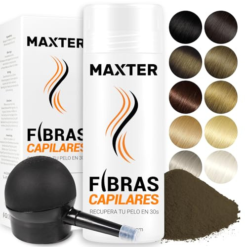 Maxter Streuhaar zur Haarverdichtung MITTELBRAUN + Spray Applikator - Haarpuder gegen Kaschierung von Haarausfall - Haarpuder Männer und Frauen - Mikrofaser in Pulverform - Hair Fiber