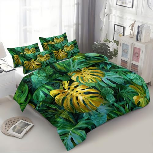 Surreal Plants Monstera Deliciosa Green Small Single Duvet Cover Bedding Set - Super Soft Microfiber Reversible Quilt Cover, Anti-Allergy & Easy Care, Includes Matching Pillowcase, 120 x 150 cm