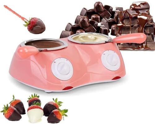 Dual Chocolate Melting Pot, 250ML Electric Candy Melter Machine with Dual Temperature Control, Mini Fondue Maker Kit for DIY Sweets, Includes Molds and Skewers, Ideal Gift Set (Pink)