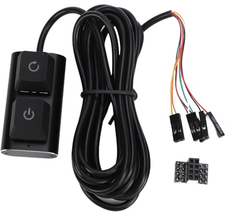 Eminchu Interrupteur d'alimentation PC, Interrupteur de Réinitialisation Externe pour Ordinateur avec Câble de 2 M et Lumières LED 7 Couleurs, pour Configuration de Jeu sur Ordinateur de Bureau
