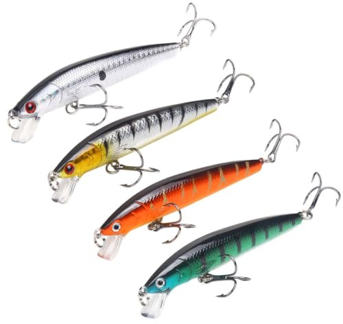 ZENQARI 4 uds Señuelos Black Bass 10 cm, Cebo Artificial Duro con Triple Gancho para Agua Dulce y Salada