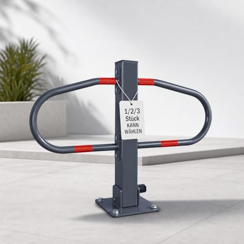 Suusolny 1 Stück Klappbare Parkplatzsperre Aus verzinktem Stahl, abschließbarer Parkplatzbügel mit 2 Schlüsseln/Reflektoren/Spreizdübel,Absperrpfosten Poller für Lagerhäusern,Gartentoren,Garage
