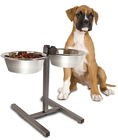 Guaranteed4Less Double Diner Raised Dog Bowls Food Water Feeding Dishes Adjustable Stand Large