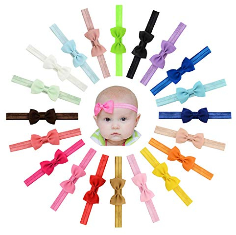 Hcimooy Baby Mädchen Stirnband Haarbögen gerippt Gürtel Stretch Bowknot für Kleinkinder 20pcs (S-02)