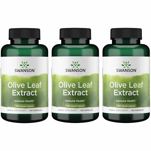 Swanson Olive Leaf Extract Immune and Cardiovascular Health Supplement for Adults Seeking Year-Round Immune Support - 20% Oleuropein (120 Capsules, 500 mg, 3 Pack)