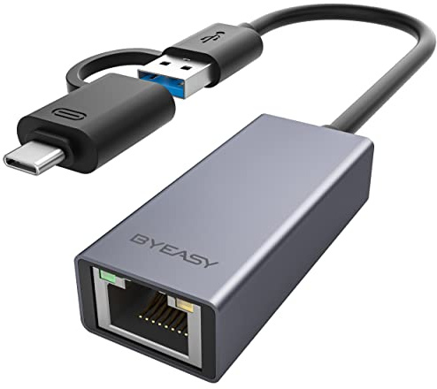 BYEASY USB LAN Adapter 3.0 mit USB C Stecker, 1000 Mbps Gigabit Typ-C zu Ethernet RJ45 Netzwerkadapter aus Aluminium, für MacBook/iPad Pro/Air, Surface, Laptop, PC, Windows, macOS, Linux, XPS usw.