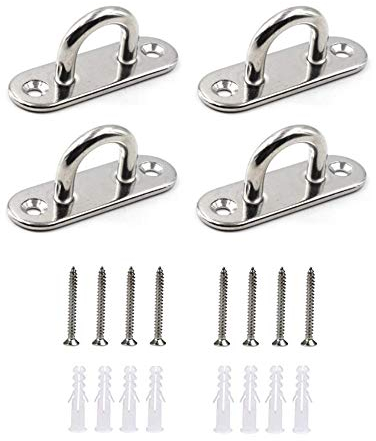 HOMPER M6 4Stück Edelstahl Augplatte mit Öse, für Decksplatte Sonnensegel Decken Wand Befestigung Haken,mit Schrauben
