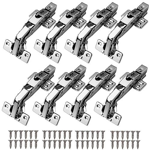 Kamtop 8 Pack Kitchen Cabinet Hinges, 165 Degree Full Overlay Quiet Soft Close Cupboard Hinges Kit, 35mm Hydraulic Wardrobe Units Door Hinges Concealed Dampers for Furniture Repair with Screws