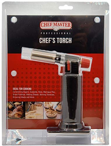 Chef's Cooking Torch by Chef Master, Refillable Cooking Torch Gun for Searing Steak, Meat, Sushi, Creme Brulee, Dessert, BBQ, Craft, Soldering, Self-Igniting Piezo Trigger - 90268(Butane Not Included)