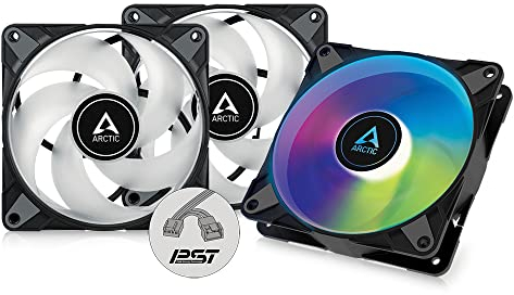 ARCTIC P12 PWM PST A-RGB (3 Stück) - PC Lüfter, 120 mm PWM PST Gehäuselüfter optimiert für statischen Druck, Case Fan, Semi-Passiv: 200-2000 RPM (0 RPM <5%), 5V 3 Pin ARGB-LED - Schwarz
