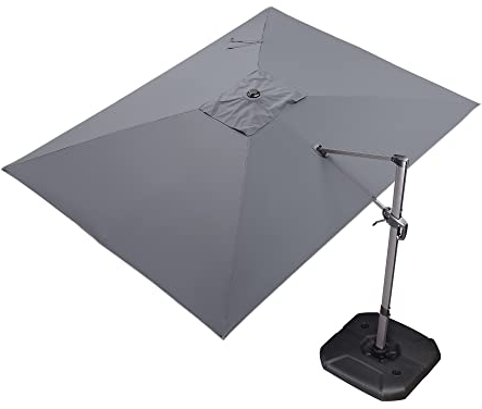 PURPLE LEAF Ampelschirm Rechteckig Sonnenschirm Groß 270 x 350 cm 360-Grad Drehbar mit Fußpedal und Kreuzsockel für Terrasse, Balkon Sonnenschutz, Grau
