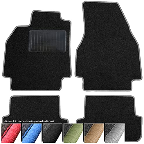 moto-MOLTICO Fußmatten Auto - Velours Autoteppiche | passend für Renault Kangoo I (1998-2008) - 4-teiliges Set - Schwarze Automatten mit Grauen Ziernähten