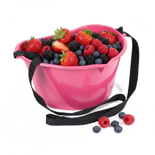 byMall Berry Picking Basket - 3L Hands-Free Fruit Picking Bucket with Adjustable Strap (Pink)