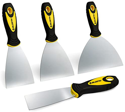 BLOSTM Wallpaper Scraper Set - Stainless Steel Wall Scraper Tool for Decorating, Filling, Cleaning, Dry Wall and DIY Projects - Full Set of 4
