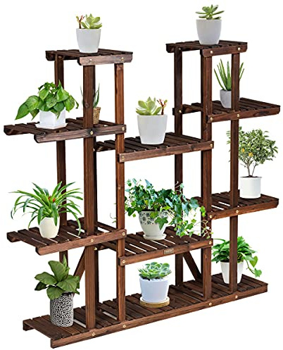 GOPLUS Scaffale Portafiori in Legno, 5/6/7 Ripiani, Scaffali Porta Piante, Design Raffinato, in Legno Massiccio, per Interni, Esterni, Giardino, Serra (125x25x114 cm (6 Ripiani))