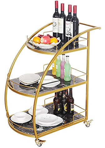 MNSSRN Getränk gebogener mobiler Esslaufwagen, Esstisch Kitchen Wine Storage Trolley, Home Hostess Esslaufwagen mit abschließbaren Rädern