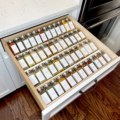 MIUKAA Clear Acrylic Spice Drawer Organizer, 4 Tier- 2 Set Expandable From 13 to 26 Drawer Seasoning Organizer, Kitchen Spice Rack Tray for Drawer/Countertop (Jars not included)