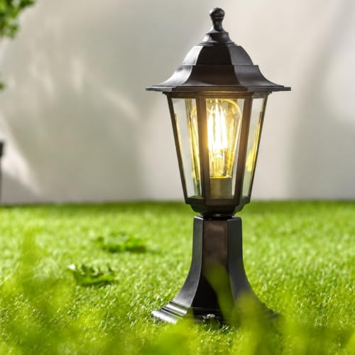 CGC Lighting Outdoor Post Bollard Pathway Black Short Pedestal Lantern Traditional Vintage Garden Lamp