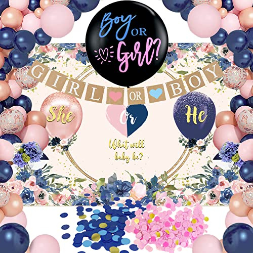 Gender Reveal Party Deko Set Babyparty Deko Boy or Girl Schwarz mit Konfetti He or She Backdrop Dekoration Baby Geschlecht Verkünden Babyshower Mädchen oder Junge