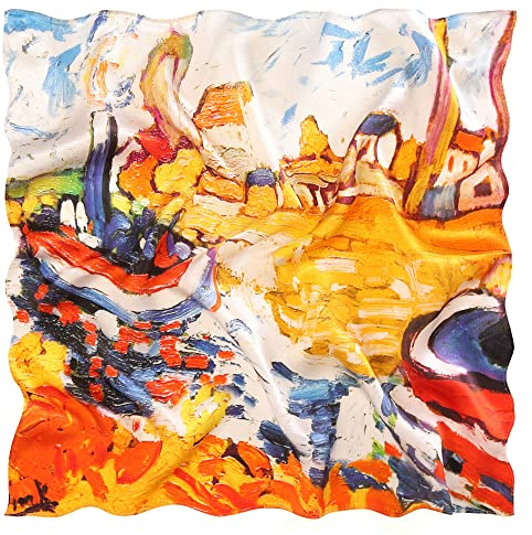 Prettystern Damen leicht Seidenhalstuch Nickituch Bandana Halstuch aus 100% Seide mit Malerei Kunst-Motiv für Frühling und Sommer