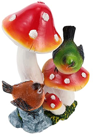 Beavorty Deko Pilz Im Vogel-Design Mini-pilz-Garten-Dekoration Aus Kunstharz Bruchfest Und Formstabil Hübsche Gartendekoration Für Haus Und Garten