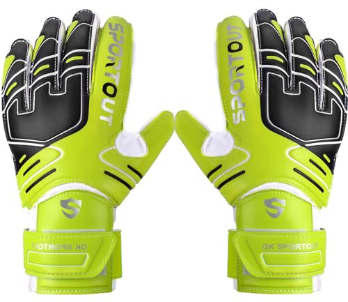 SPORTOUT Goalkeeper Gloves Kids, Football Gloves,Goalie Gloves Youth Adult with Finger Protection & 4mm Latex to Give Protection to Prevent Injuries (Green, 6)