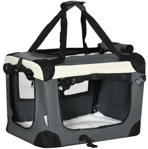 PawHut 51cm Foldable Pet Carrier for Miniature Dogs Cat Carrier Grey | Portable, Soft Side Pet Travel Crate, Removable Mat, Breathable Mesh