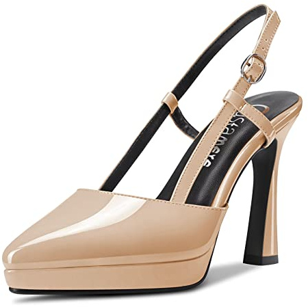 Castamere Donna Alto High Spillo Piattaforma Tacco Heel a Punta Slingback Slip-on Pumps da Matrimonio Dress 10 CM Heels Beige 38 EU