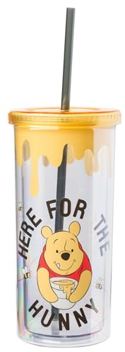 Silver Buffalo Winnie the Pooh Here for Hunny Kühlbecher aus Kunststoff mit Deckel und Strohhalm, 590 ml