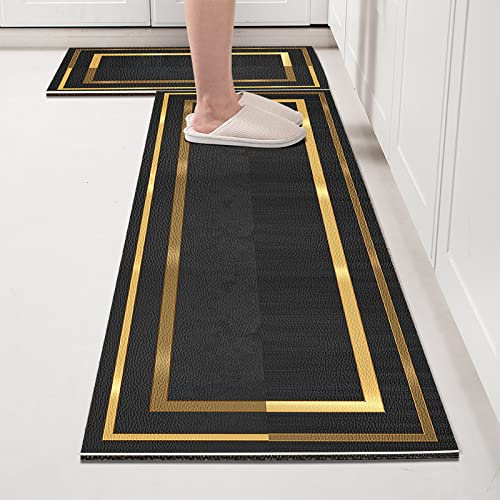 Küchenteppich 50x160 Schwarzes Gold Küchenläufer Teppich Für Küche Waschbarer rutschfest Läufer Küchenmatte Küchenfußmatten Mikrofaser Fußmatte Badematten Set