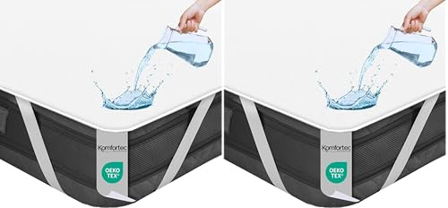 Komfortec 90x200 cm wasserdichter Matratzenschoner, Matratzenauflage, Atmungsaktive Matratzenauflage, ohne Knistern Matratzenschutz, Inkontinenzunterlage, Weiß (Packung mit 2)