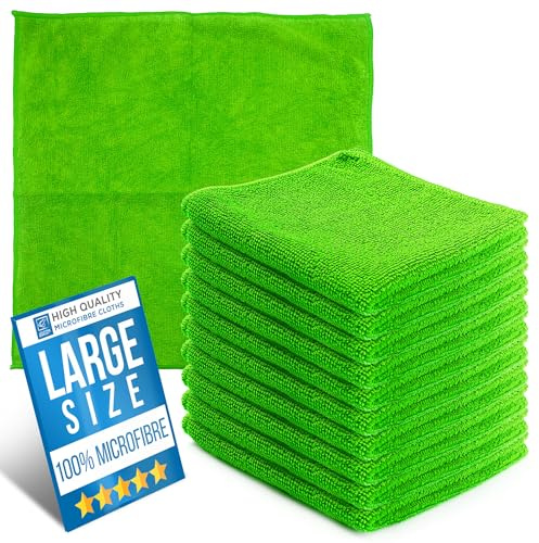 Microfiber Cleaning Cloth, Large Size 40x40cm, Super Absorbent Lint Free Microfibre Cloths Cleaning for Home, Kitchen, Surface, Mirrors, Bathrooms, Motorbike, Car (Green, 10)