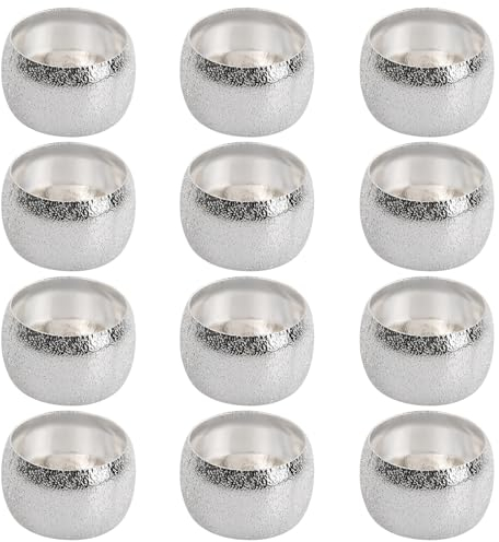 12 Pcs Serviettenringe Metall Gold Silber, 4 cm Servietten Ring Rund, Serviettenschnalle Tischdeko, Serviettenhalter Vintage Groß, Servietten Schnallen Deko für Hochzeit Ostern Geburtstag (Silber)