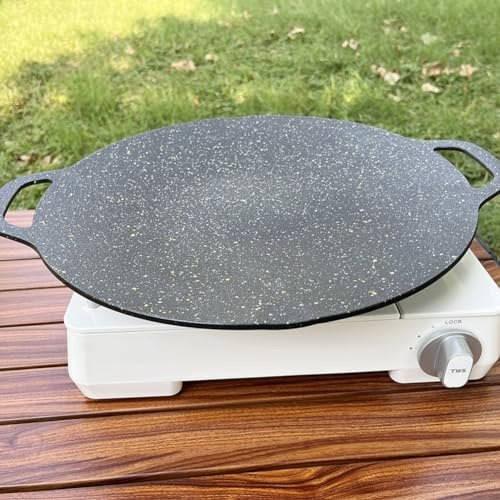 Bandeja de piedra multifunción con asa, sartén coreana para barbacoa antiadherente, sartén redonda para acampar al aire libre, sartén de piedra para barbacoa (33 cm)