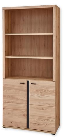 Aktenschrank in Altesche massiv, Old Artisan Oak Optik FSC-zertifiziert - Moderner Büroschrank mit 2 Türen - 90 x 203 x 38 cm (B/H/T) | Büromöbel mit 2 Holztüren und 3 offenen Fächern, FSC-zertifiziert, inklusive flexibler Fachböden für Aktenordner