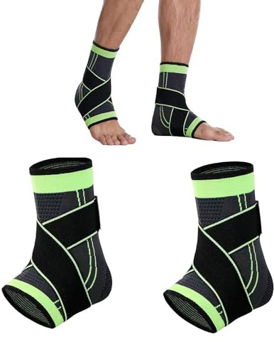 ZEACCT 2 stycken ankelstödband, sportankelstödsremmar, kompressions-fotledsomslag, ankelkompressionsremmar, ankelbandage för sportskydd, plantar fasciit, bandskador (grön)