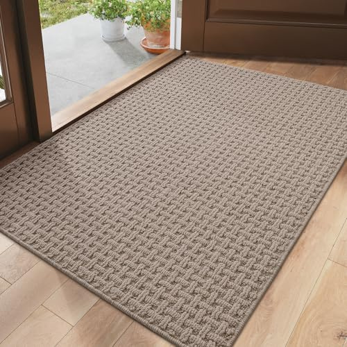 DEXI Schmutzfangmatte Innen 80 x 120 cm, rutschfest Fußmatte, absorbierend Fussmatte, waschbar Türmatte für Hund, Eingang, Haustür & Flur, Helles Taupe