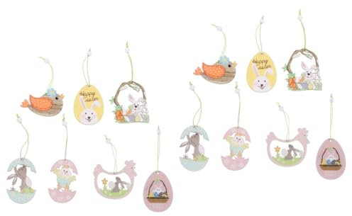 ABOOFAN 28 STK Osterschmuck Frohe Ostern holzausschnitt Frühlingsdekorationen Geschirr Ostern austecherformen Etikett zierleisten Holz hängendes Kaninchendekor Osterdeko Miniatur