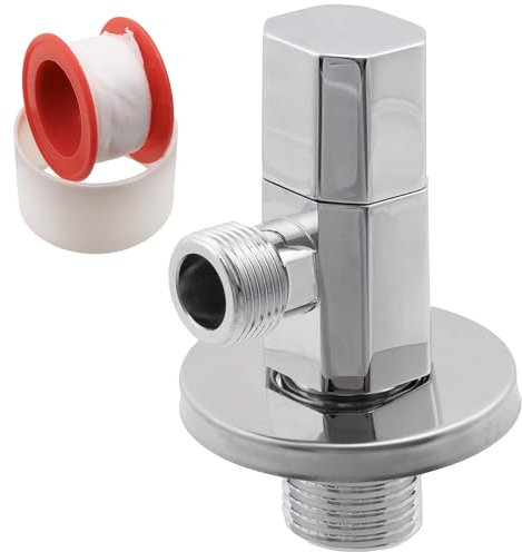 AERZETIX - C74953 - Valvola d'arresto ad angolo 1/2x3/8 + rosetta e guarnizione in PTFE con maniglia ottagonale - in ottone e rivestimento nichelato - raccordo rubinetto acqua lavello bagno cucina