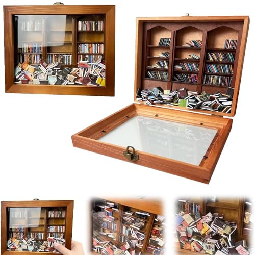 Bücherregal für Ängste,Miniatur Puppenhaus Bücherregal Möbel,Hölzernes Puppenhaus-Bücherregal für Bücherliebhaber,Kreative Anti-Angst-Bücherregal-Ornamente als stressabbauendes Geschenk (Schriften)